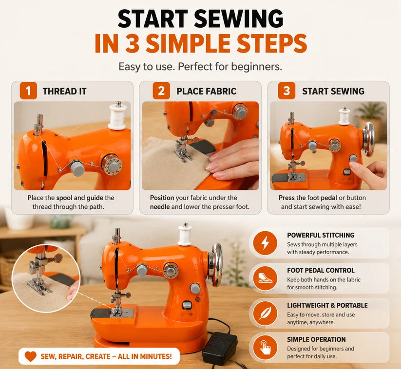 Mini Electric Sewing Machine– Compact Beginner-Friendly Sewing Machine for Home & DIY